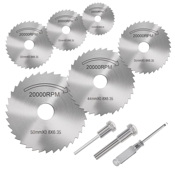 Sæt med Skæreskiver til Bor, Rotationsværktøj, 8 stk. HSS Rotationsbor Savblade Stål Savskive med 1/8\" lige skaft, (Strøm