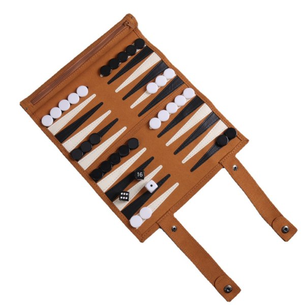 Set i resestorlek - äkta mocka, bärbar, roll-up lätt backgammon resespel - roll-up läder backgammon