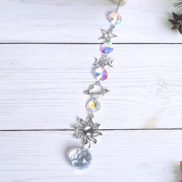 5 st färgglada kristall solfångare med kedja, kristall prisma hänge för jul, bröllop