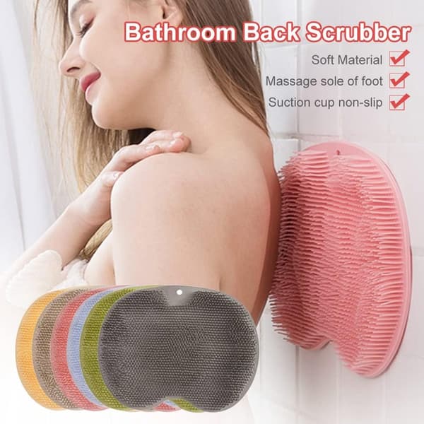 Duschfotskrubbmatta, exfolierande silikonmassager med sugkoppar, väggmonterad ryggborste för badrum, rosa, 2-pack