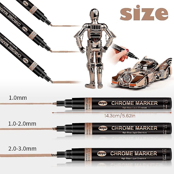 3-pack Flytande Krommarkör Spegel Flytande Kromfärgpenna Set Metalliska Markeringspennor Penna DIY Konst Hantverk Markeringspenna Koppar Copper