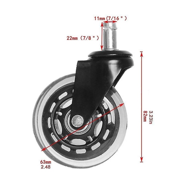 2.5 tommer/3 tommer Pu Universalhjul Circlip Hjul Svart Sterk Bæreevne Transparent Hjul Kontorstol Stille Hjul Salg