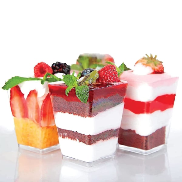 50pcs Dessert Cups With Lids And Spoons Square Dessert Cups Set Reusable Plastic Dessert Cups