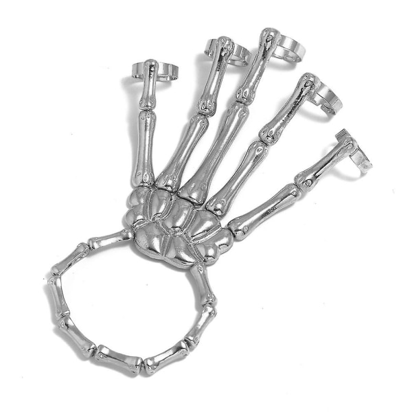 Punk Skeleton Hand Finger Chain Armband Slave Ring Silver (1st, Silver)
