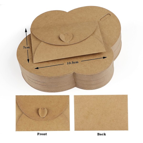 100 Kraftpapirkonvolutter med 100 Blanke Papirkort, Mini Konvolutter med Hjertelukking for Gavekort DIY Graffiti