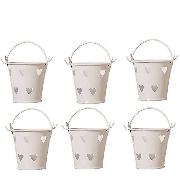 6 stk. Hule Hjerteformede Mini Spande Metal Jern Slikboks Spand Bryllup Fest Gave Spand (hvid)Hvid6stk White 6pcs