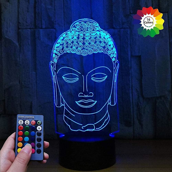 3D Buddha Staty LED-lampa Art Deco Lampa Ljus LED Dekoration Ljus Fjärrkontroll 7/16 Färger Byt USB-driven Barnpresent Födelsedag Julgåva