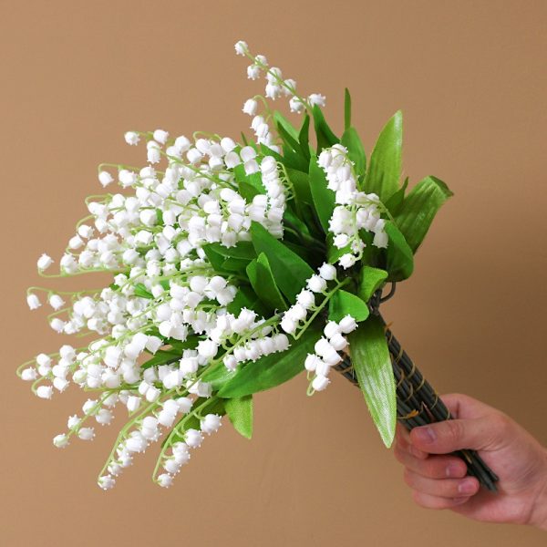 20 st konstgjorda liljekonvaljer, konstgjorda vita blommor, vindspel, orkidébukett, majblommor för hemmet, bröllop