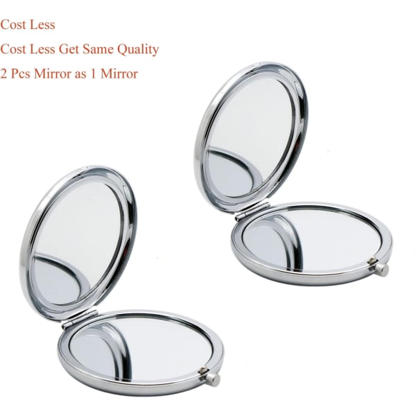 Handheld 2.75 Inch Travel Makeup Mirror, 1X/2X Magnifying Round Pocket Makeup Mirror(Silvery, Silvery Pack）