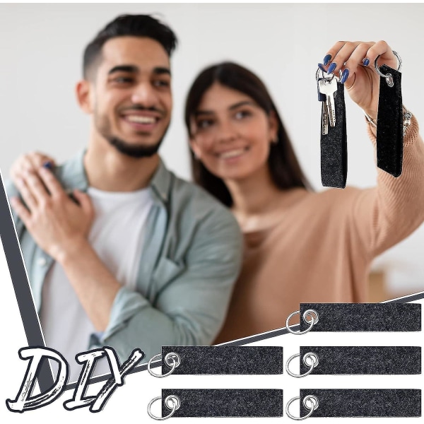20st filtnyckelringar med ring i rostfritt stål för gör-det-själv-dekoration Craft nyckelring, för att göra dig själv nyckelringar tomma 13x3 CmMörkgrå Dark Gray