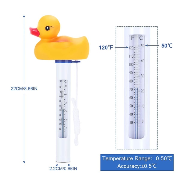 Flytande pooltermometer, flytande termometer med snöre, vattentermometer för anka för utomhus- och inomhuspooler, badtunnor, spabad