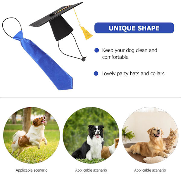 1 Sæt Graduation-tema Hundetøj - Sød Hvalpe Doktorhat og Sløjfe - Blå 16,5X16,5X8 Blue 16.5X16.5X8CM