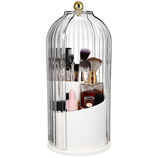 Makeup Pensel Opbevaringsboks 360 Graders Roterende Kosmetik Organizer Med Transparent Dæk Til Bordplade White