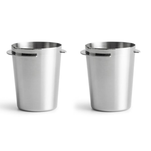 2x Rustfrit Stål Dosering Kop Kaffe Sniffing Kop Pulver Feeder Kompatibel Med 58mm Espresso Maskine Sølv
