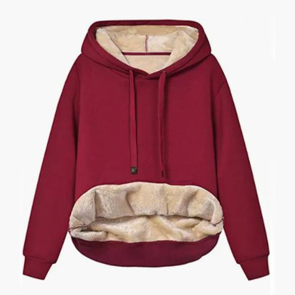 Dame afslappet vinter varm fleece foret hættetrøje Wine red XL