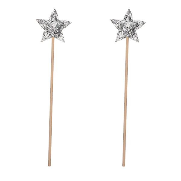 2 stk. Teenage Girl Gaver Stjerne Fe-stav Rhinestone Dekoration Piger Fe-stav Glitter Stjerne Stav Stjerne Silver 35X8.5X1CM