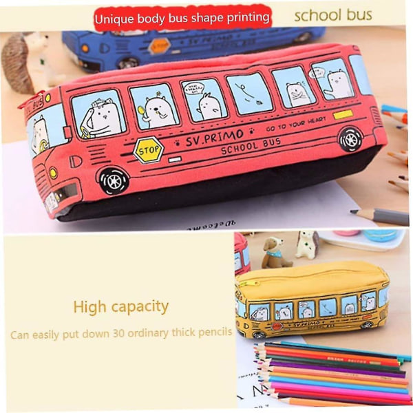 Bus Case Stor kapacitet Studentbrevlåda Tecknad pennhållare Röd 20x7cm Pennfodralröd1st