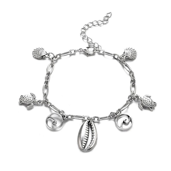 Ankelkjeder for kvinner, strandarmbånd, bølgeankelkjeder, strandankelkjeder, skilpaddeankelkjeder, strandankel Silver