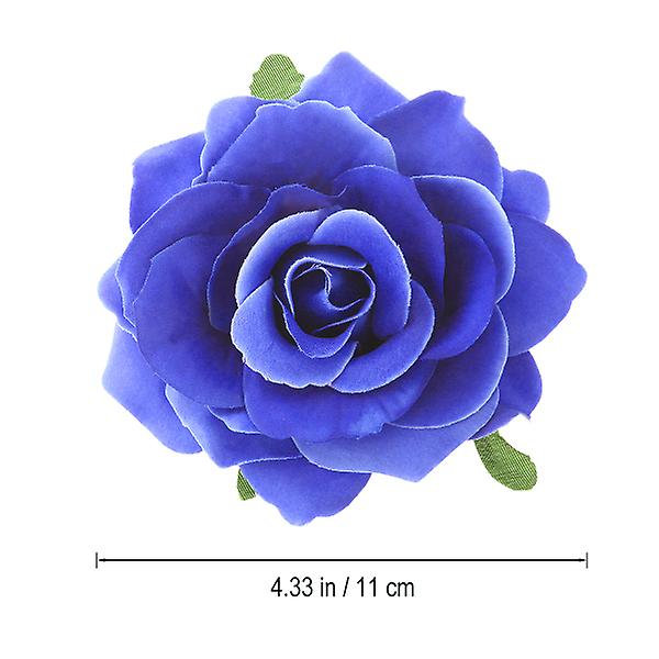 2-i-1 Konstgjord Stor Rosblomma Hårsnodd Hårclips Blomma Brosch för Kvinnor Fest (Himmelsblå) Blå Blue
