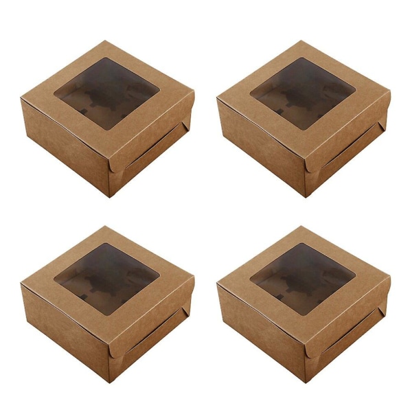 10 stk 4-roms Kraftpapir Cupcakeboks Dessertbeholdere Bakeri Kakebærere For Hjem Dessertbutikk 10stk 15,5 * 15,5 * 7,5 cm 10pcs 15.5*15.5*7.5cm