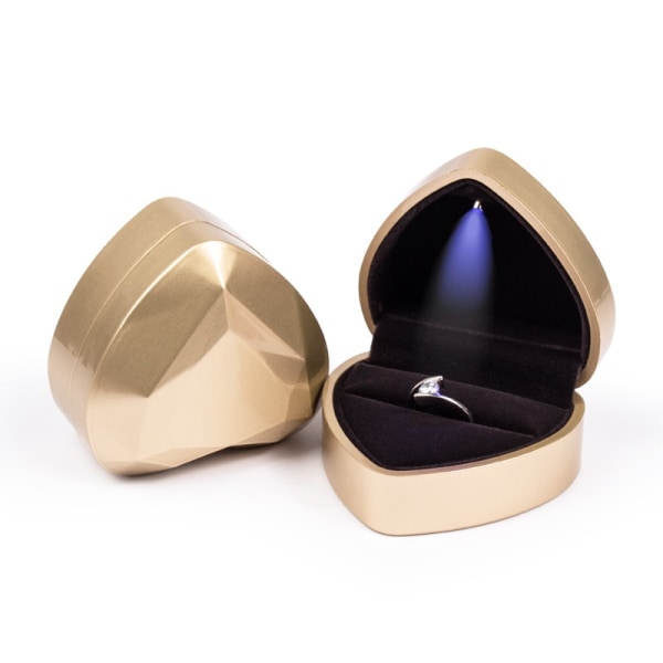 Hjerteformet ringgaveæske med LED-lys, fløjlsøreringe Smykkeetui med lys, smykkeudstillingsæske til bryllup, forlovelse