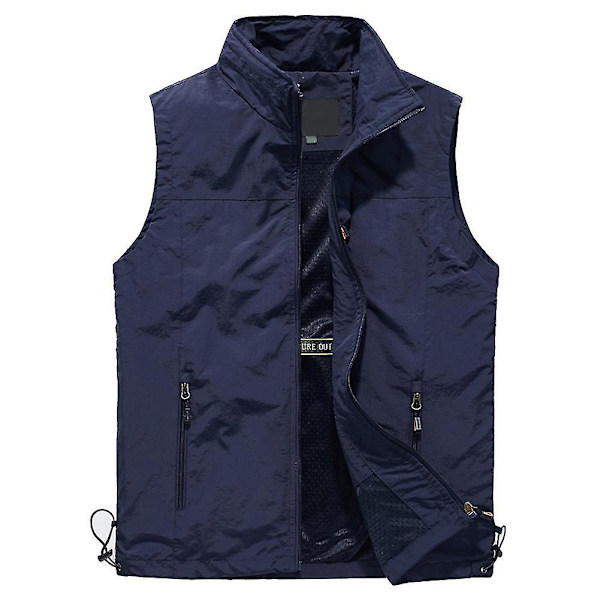 Mænds Udendørs Vest Mesh Åndbar Veste Fritids Sport Fiskevest 4XL Solid Blå solid  Blue 4XL