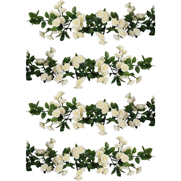 RIY 2-pak (1,78 m pr. sløjfe) Kunstige hængende rosenblomster, vedbendranke, kunstig rosenranke, hjem, fest, have (69 små rosenblomster HVIDE)4-