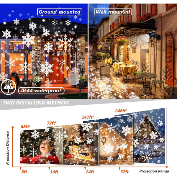 Outdoor Christmas Projector, Christmas Snow Projection Lights, Ip65 Snowflake Projector Lamp