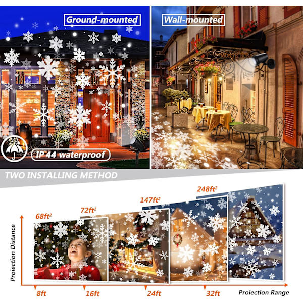 Utendørs Jul Projektor, Jul Snø Projeksjonslys, Ip65 Snøflak Projektorlampe