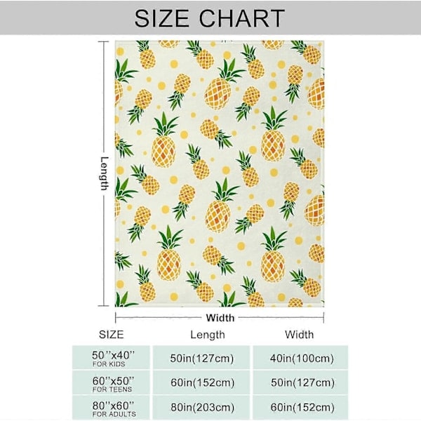 Sød Ananas Tæppe Tegneserie Plaid Tæppe til Sofa, Superblødt Plys Fleece Tæppe Letvægts Flanel Tæppe, Dekorativt Fluffy Sengetæppe til Alle S