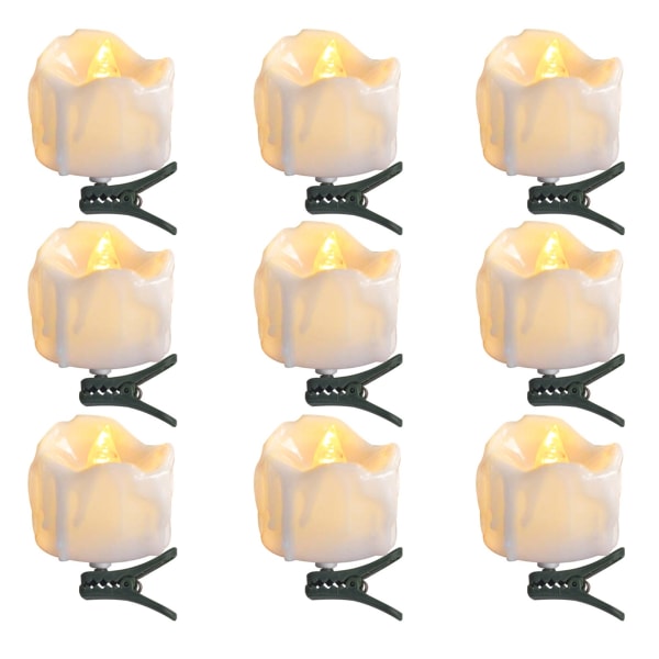 9 LED-lys med klips, flammefrie elektriske lys, falske lys med flimrende flamme, trådløse telys, LED-lys for jul, bryllup