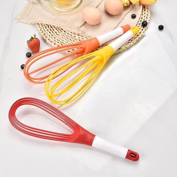 Hopfällbar roterande ballongmixer manuell visp Plast Äggvisp Köksredskap för omrörning, blandning (1 st, apelsin)