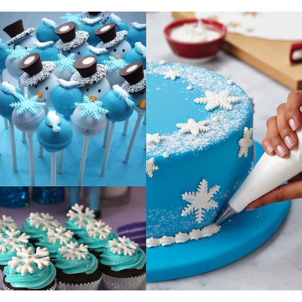4 set, (12 st) Snöflinga Tårtmodellering Verktyg, Snöflingeformade Kakformar, Vita Snöflinga Kakformar i Plast, Tjock och Tunn Snöflinga Fjäderform