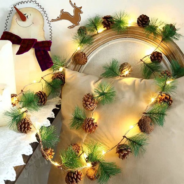 Christmas Garland, 2m Christmas Holly Garland, Dekorert Led String Lights Pinecones Ornament, Xmas Craft Dekor Fairy Lights For Peiser Trapper Seng