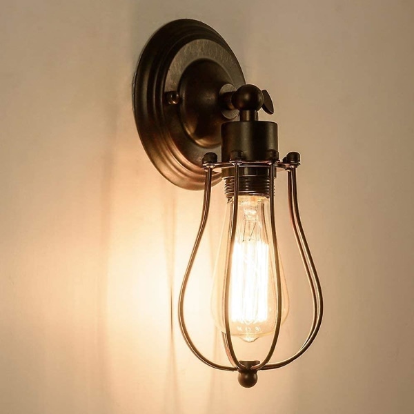 Industriell Vägglampa i Vintage Stil, Justerbar Rustik Trådvägglampa, Metallbur Vägglampa, Edison Stil Lampa, Antik Veranda Ljus (Glödlampa Ingår Inte)