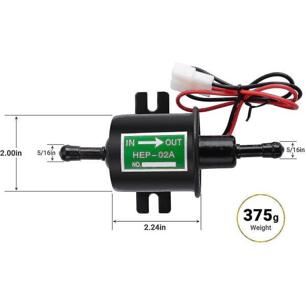 Universal 12V Elektrisk Bensinpumpe - 4-7psi Strøm 1,0-2,0A Inn- og Utgang Diameter 8mm (5/16\") Ekstern Pumpe