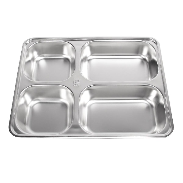 Creative 304 Stainless Steel Bowl Exquisite Dinner Tray Drop-proof Rice Dishes Separate Plates Cutlery  (four Grid Fast Food Plate)Silver28x22cm