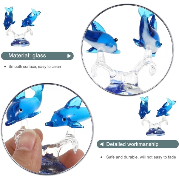 Vintage Glasfigurer Glas Delfin Figur Dekorativ Blå Delfin Miniature Håndblæst Glas Havfisk Figur Dyr