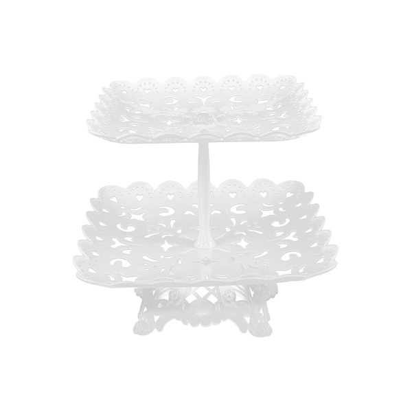 Elegant Stil Festlig Dessertbord Dekoration Kvadratisk Dubbellagers Praktisk Kakestativ Vit FärgVit White