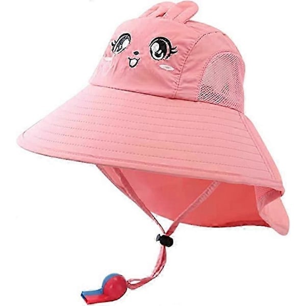 RYI) Söt solhatt för barn, justerbar, ventilerande bucket hat UPF 50+ solskyddskeps, rosa