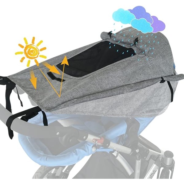 Universal ，solskydd för barnvagn, solskyddsmarkis för barnvagn, UV 50+ justerbar solskyddsfack med förvaringsväska