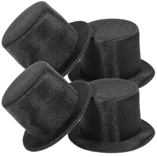 4 stk Mini Sylinderhatter Små Topphatter Dekorative Snømannhatter Dukkehette For DIY Håndverk Juledekorasjon Svart Black