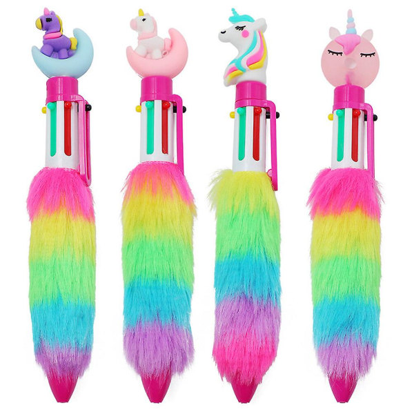 4 kpl Plushista Yksisarvisen Kuulakärkikynät Lapsille Kirjoituskynät Värikkäät Kuulakärkikynät Piirrettyjä Kyniä Sekalaisia Assorted Color 17X3CM