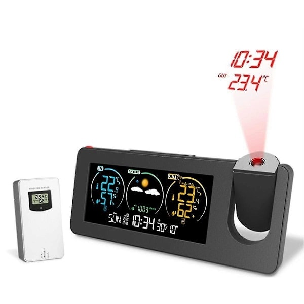 ZX3538 Nyt elektronisk projektionsur vejrstation vejrudsigt temperatur og luftfugtighed Di8-
