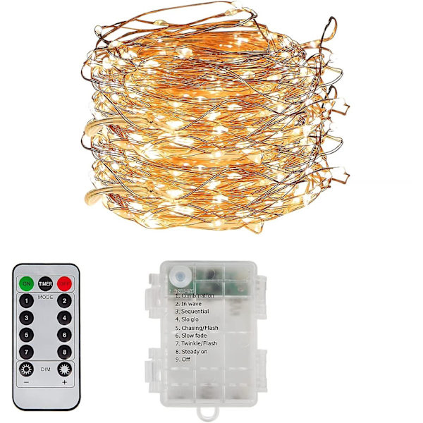 20m 200 Varme Hvide LED Batteridrevne LED Lysstreng Med Hukommelsesfunktion Lysstreng Med Batterirum 8 Tilstande