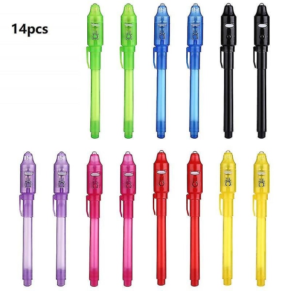 14 kpl Invisible Ink Pen Notebook Party Bag Täyteaineet pojille ja tytöille, Magic Marker Kynät UV-valolla