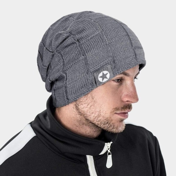 2 stk Slouchy Beanie Strikket Lue Vinterlue Menn Kvinner, Varmt Vinterlue med Fleecefôr Unisex, Grå Firkantet, Svart