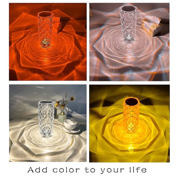 Crystal Diamond Bordslampa, 16 färger USB Charging Touch Lampa Nattlampa vid sängkanten med fjärrkontroll