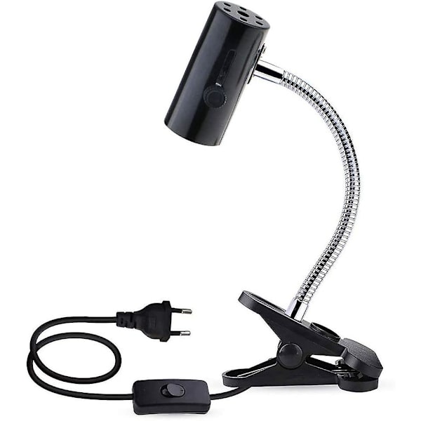 E27 Fatning Med Klemme Og Afbryder Til Reptillampe, 360 Justerbar Med Fleksibel Arm Og 1,8m Kabel, Klips-På Fatning Til Varmelampe/Akvarium/UVA/UVB Til T