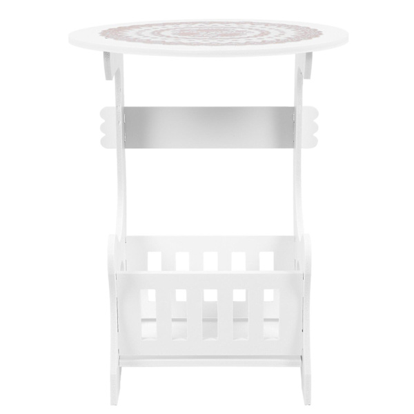 Hvid Moderne Rund Side Mini Natbord Te Bord Til Stue Eller Soveværelse Hvid 47x36cm White 47x36cm